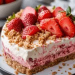 Berrylicious Strawberry Crunch Cheesecake: Ultimate Guide to a Decadent Dessert 2 Close-up of a berrylicious strawberry crunch cheesecake with vibrant strawberry filling, cream layers, and buttery graham cracker crust.