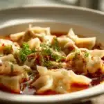 Chicken Wontons in Spicy Chili Sauce