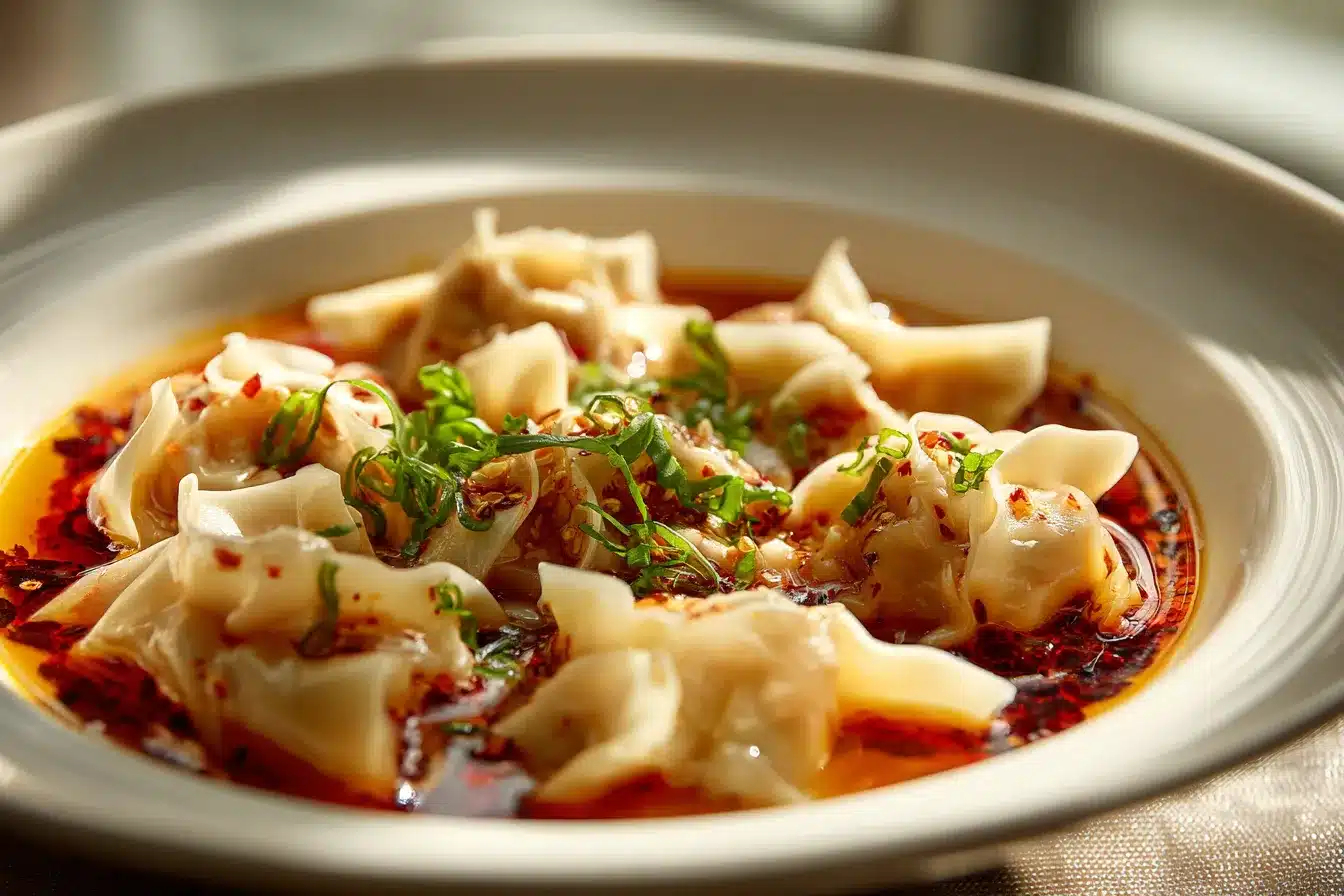 Irresistibly Spicy Chicken Wontons in Fiery Chili Sauce