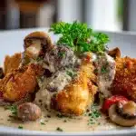 Golden Crispy Chicken with Parmesan Mushroom Sauce