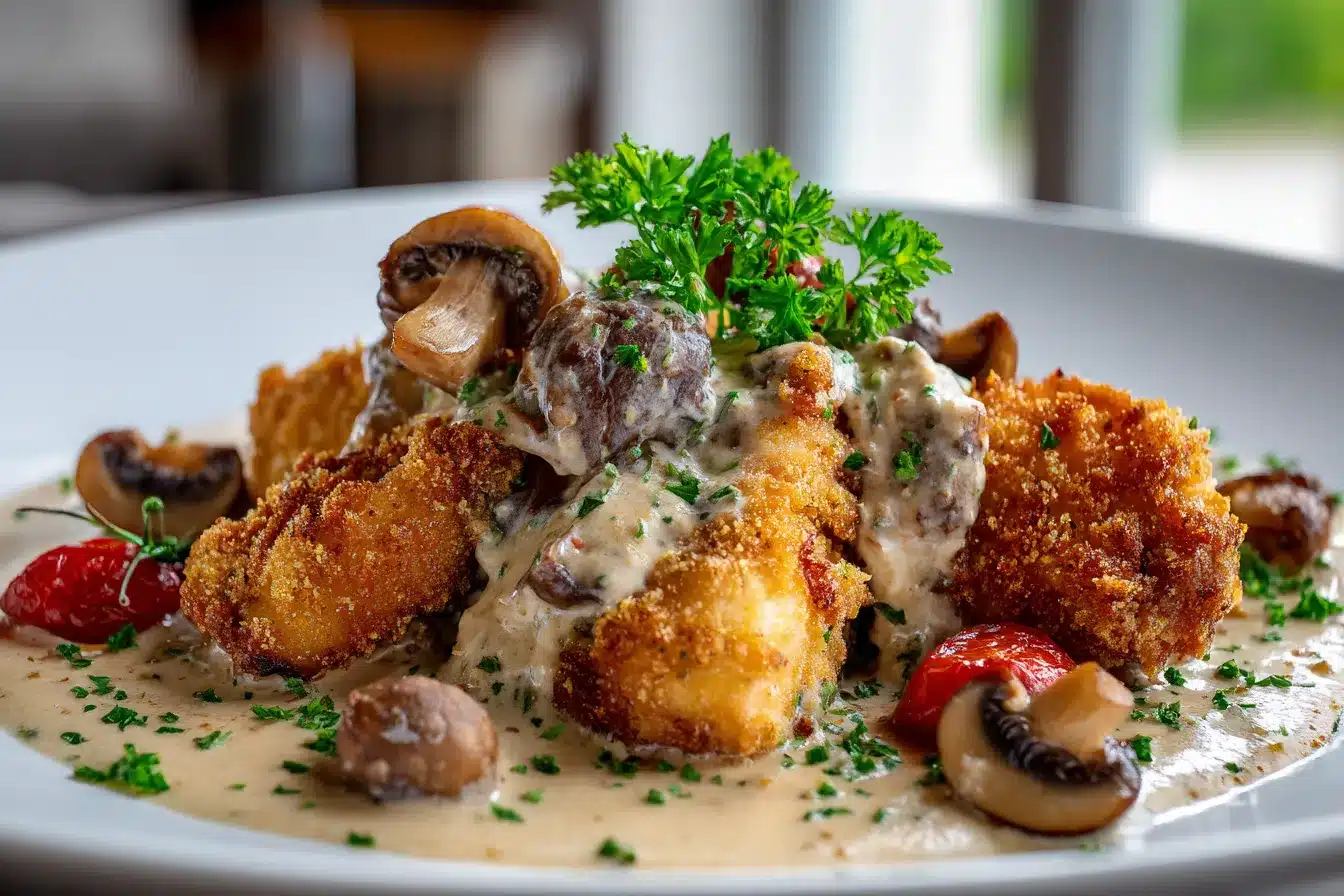 Golden Crispy Chicken Irresistible Parmesan Mushroom Sauce