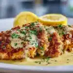 Lemon Pecorino Crusted Chicken with Creamy Lemon Sauce