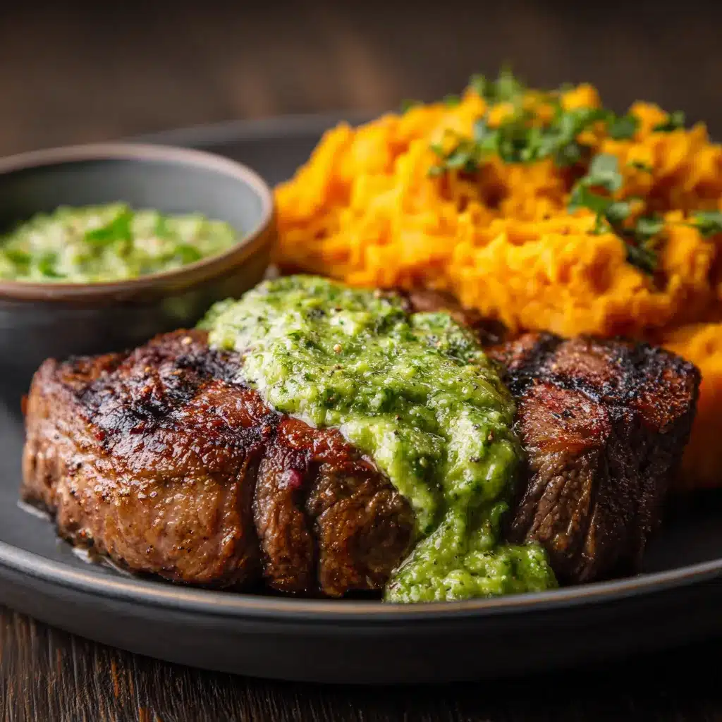 Savory Steak with Zesty Green Sauce Creamy Sweet Potatoes