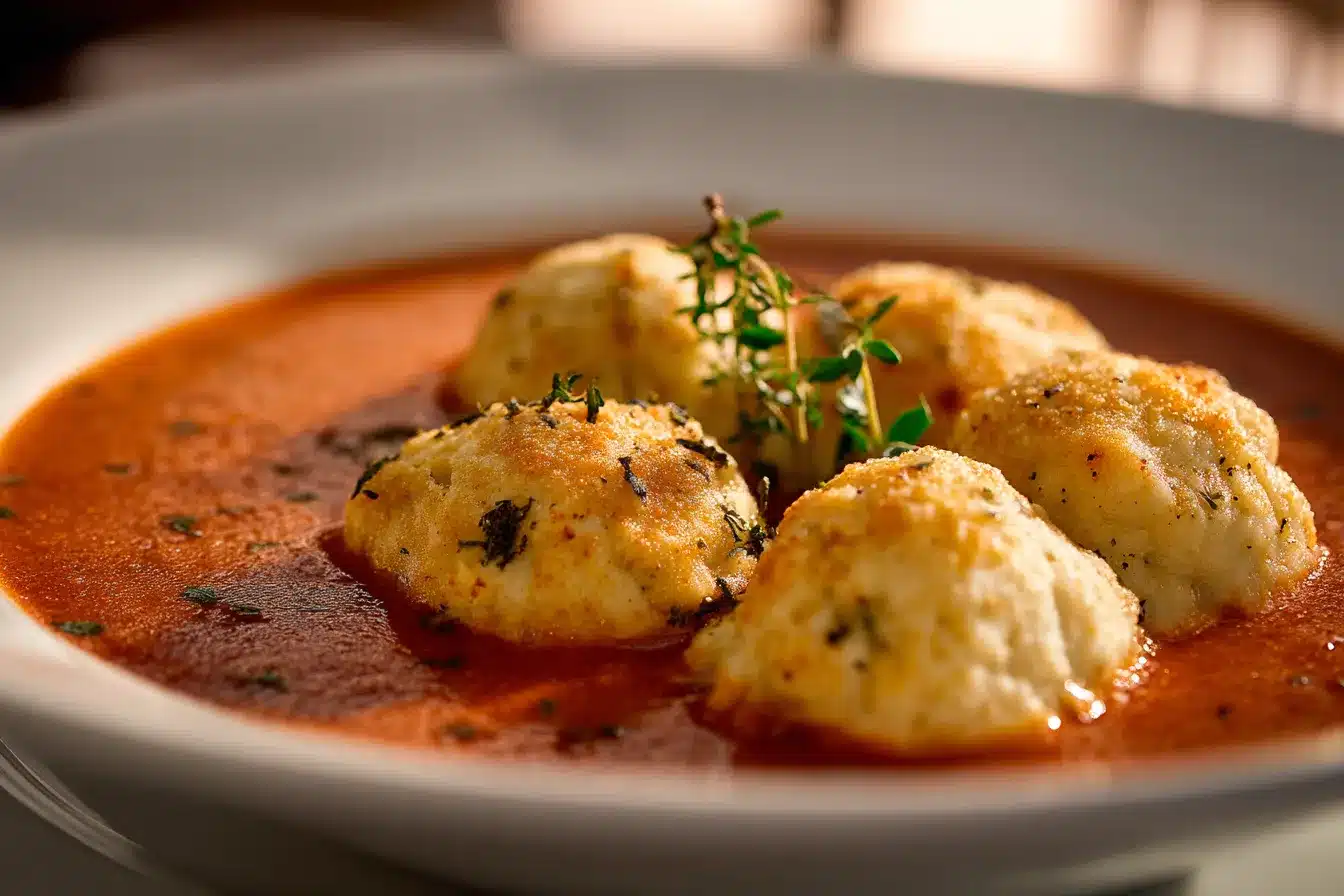 Delicious Tomato Soup with Cheesy Dumplings Comfort Food