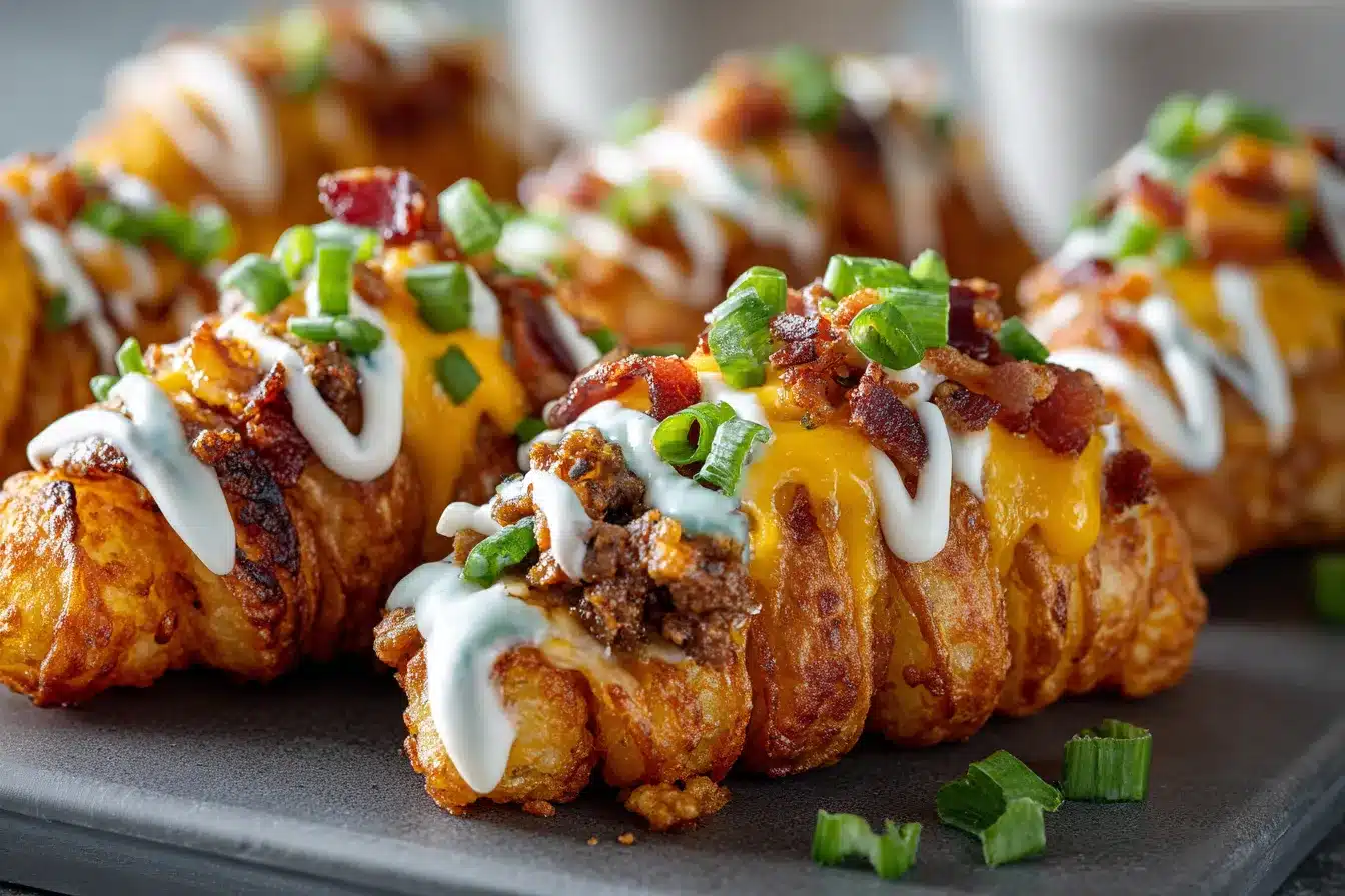 Ultimate Bacon Cheeseburger Stuffed Tater Tot Cones Recipe 1 Bacon Cheeseburger Stuffed Tater upscaled 68ac351278bf2