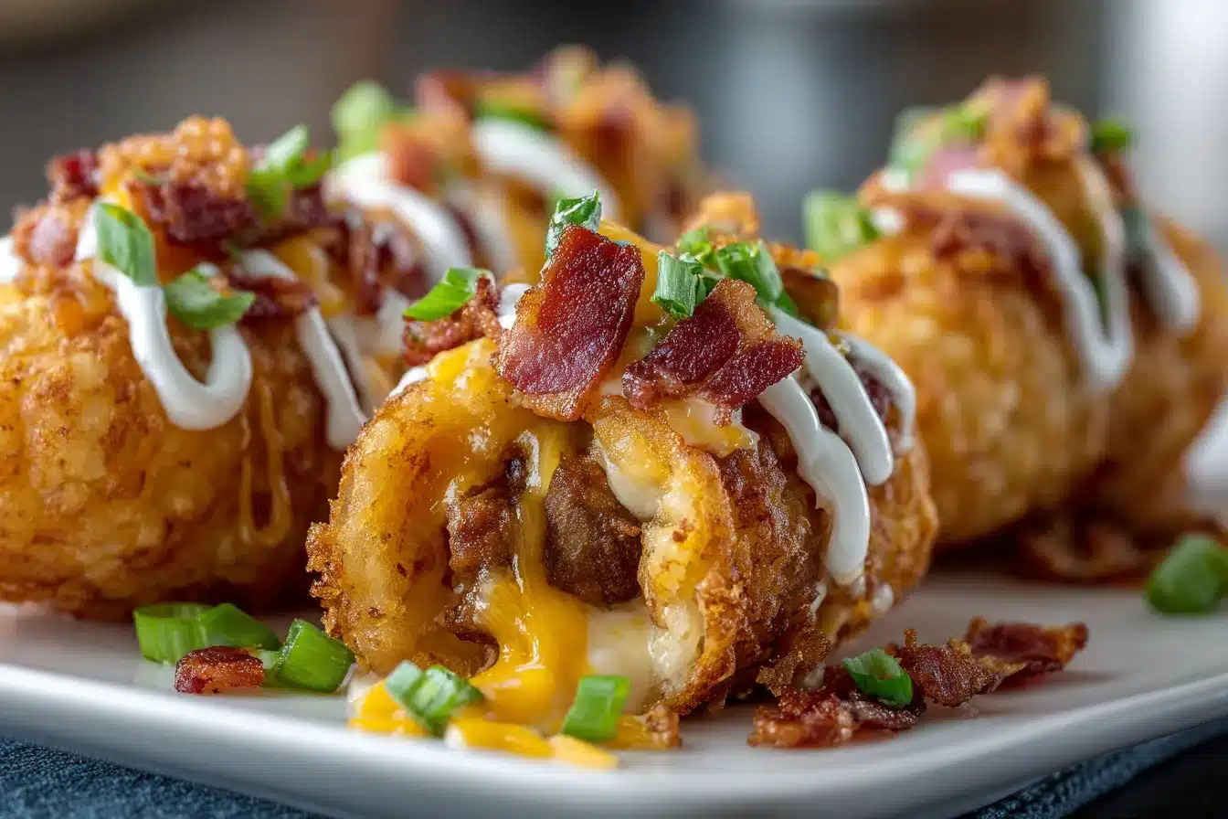 Ultimate Bacon Cheeseburger Stuffed Tater Tot Cones Recipe 2 Bacon Cheeseburger Stuffed Tater upscaled 68ac358a5ffee