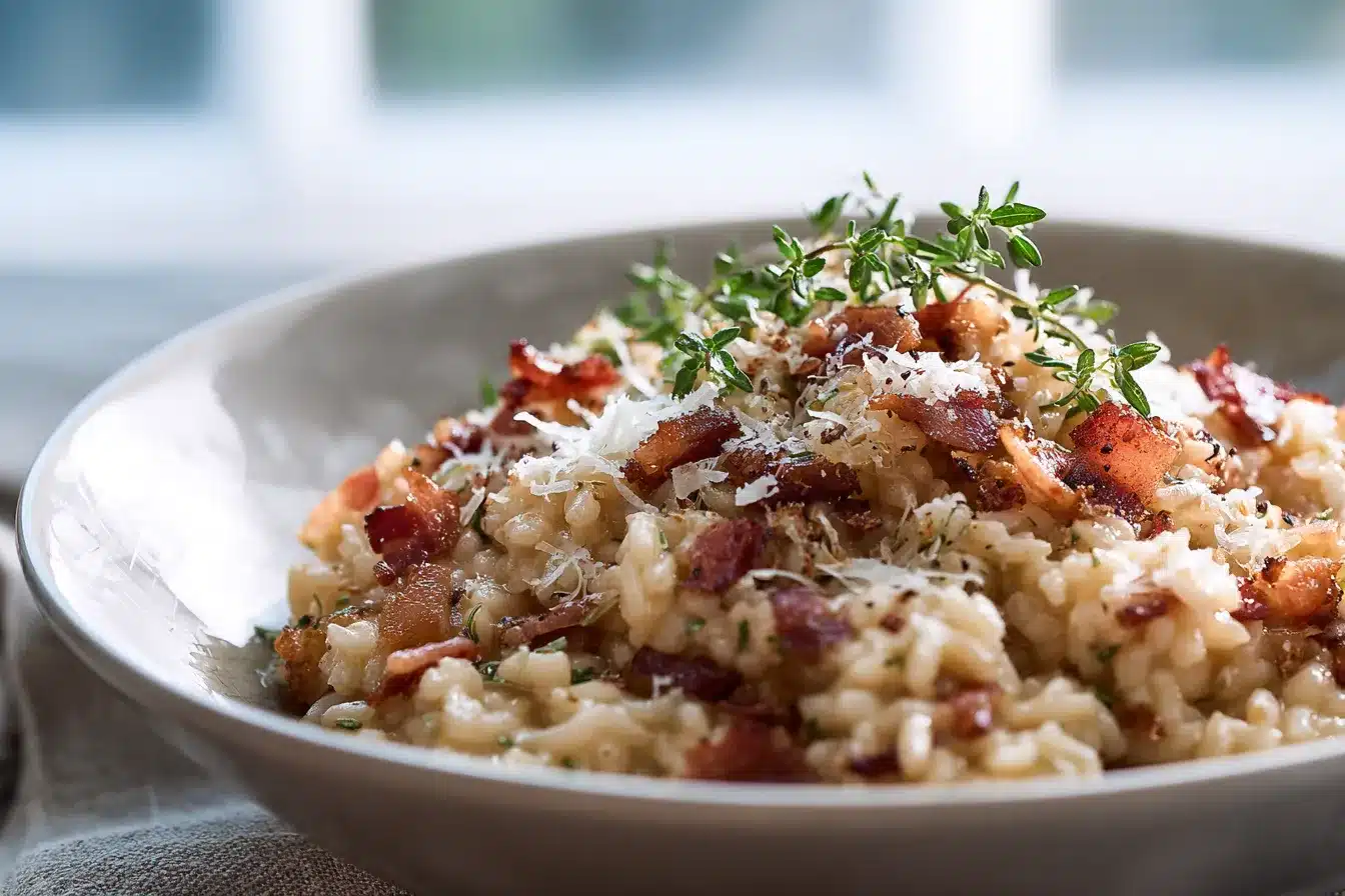 Savory Caramelized Onion Bacon Parmesan Risotto Recipe