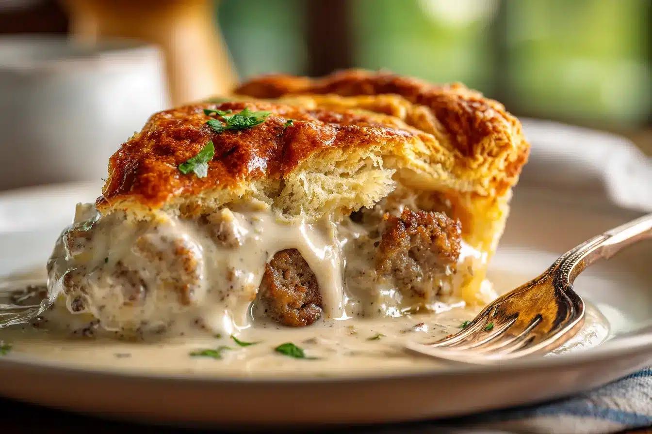 Easy Sausage Gravy Pie w Biscuit Crust Irresistible Delight 2 Easy Sausage and Gravy upscaled 68ac5fba9982f