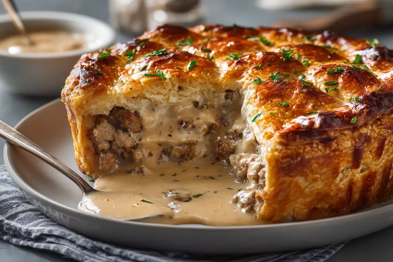 Easy Sausage Gravy Pie w Biscuit Crust Irresistible Delight 3 Easy Sausage and Gravy upscaled 68ac60aa2e620