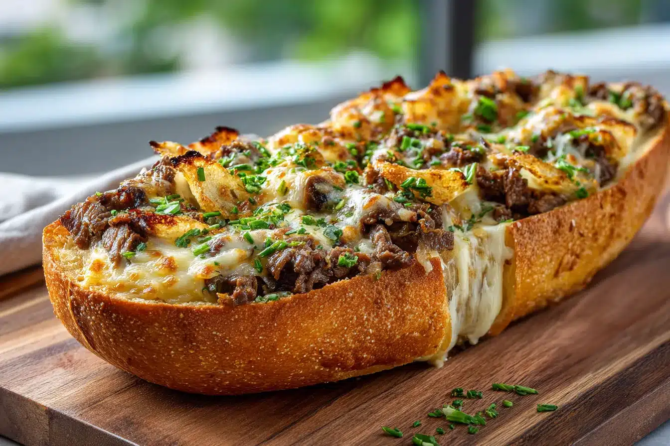 Mouthwatering Philly Cheesesteak Stuffed Garlic Bread Recipe