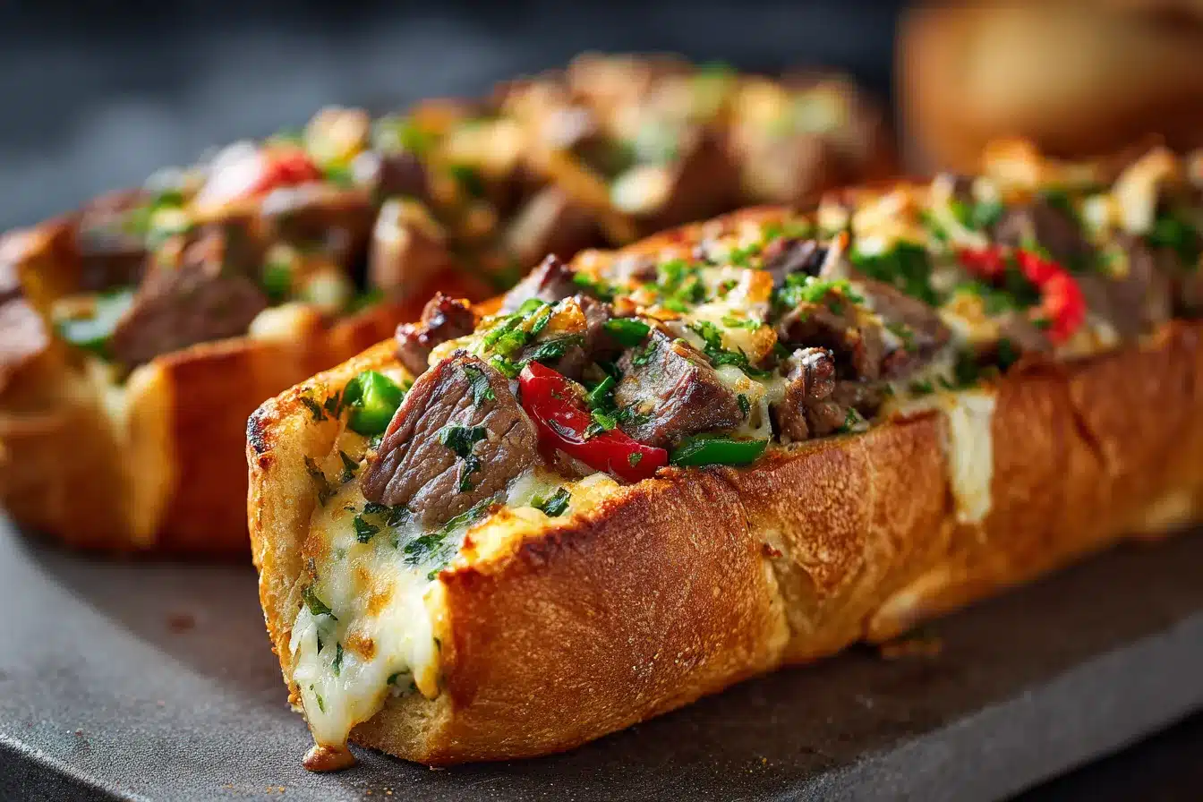 Mouthwatering Philly Cheesesteak Stuffed Garlic Bread Recipe 1 Philly Cheesesteak Stuffed Garlic upscaled 68ac448a419b7