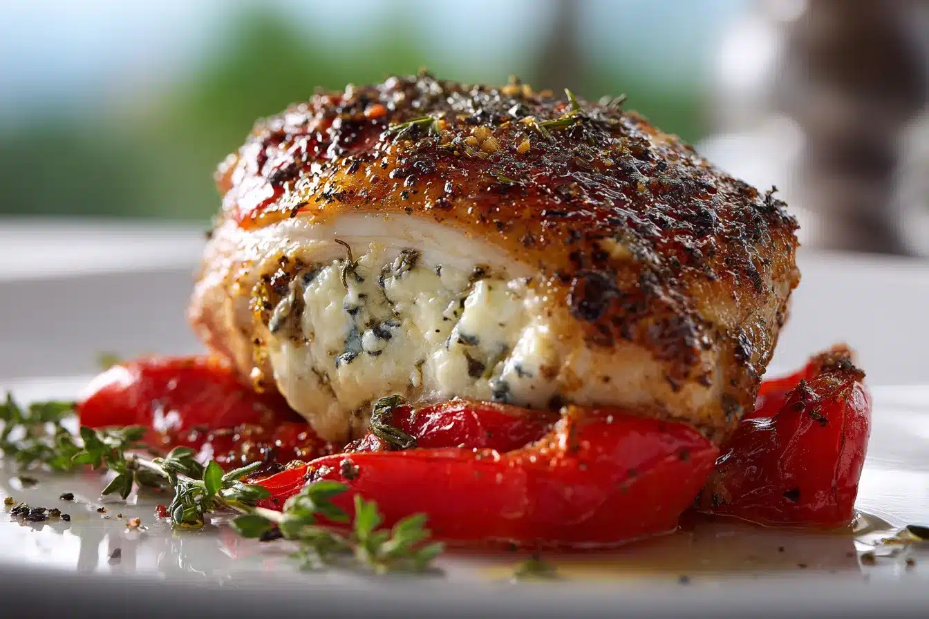 Savory Roasted Red Pepper Mozzarella Stuffed Chicken Recipe
