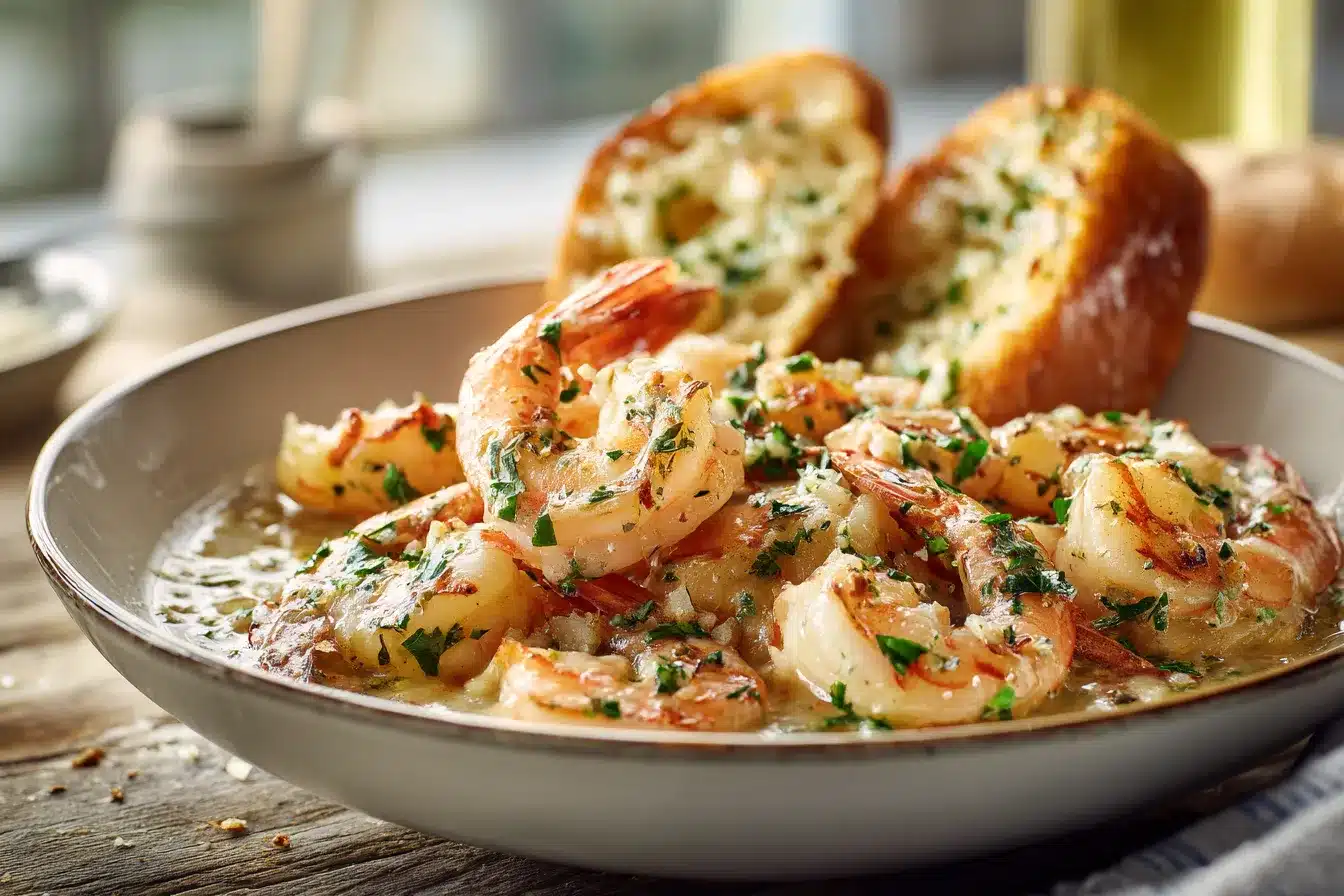 Delicious Shrimp Scampi Bowls with Buttery Garlic Bread