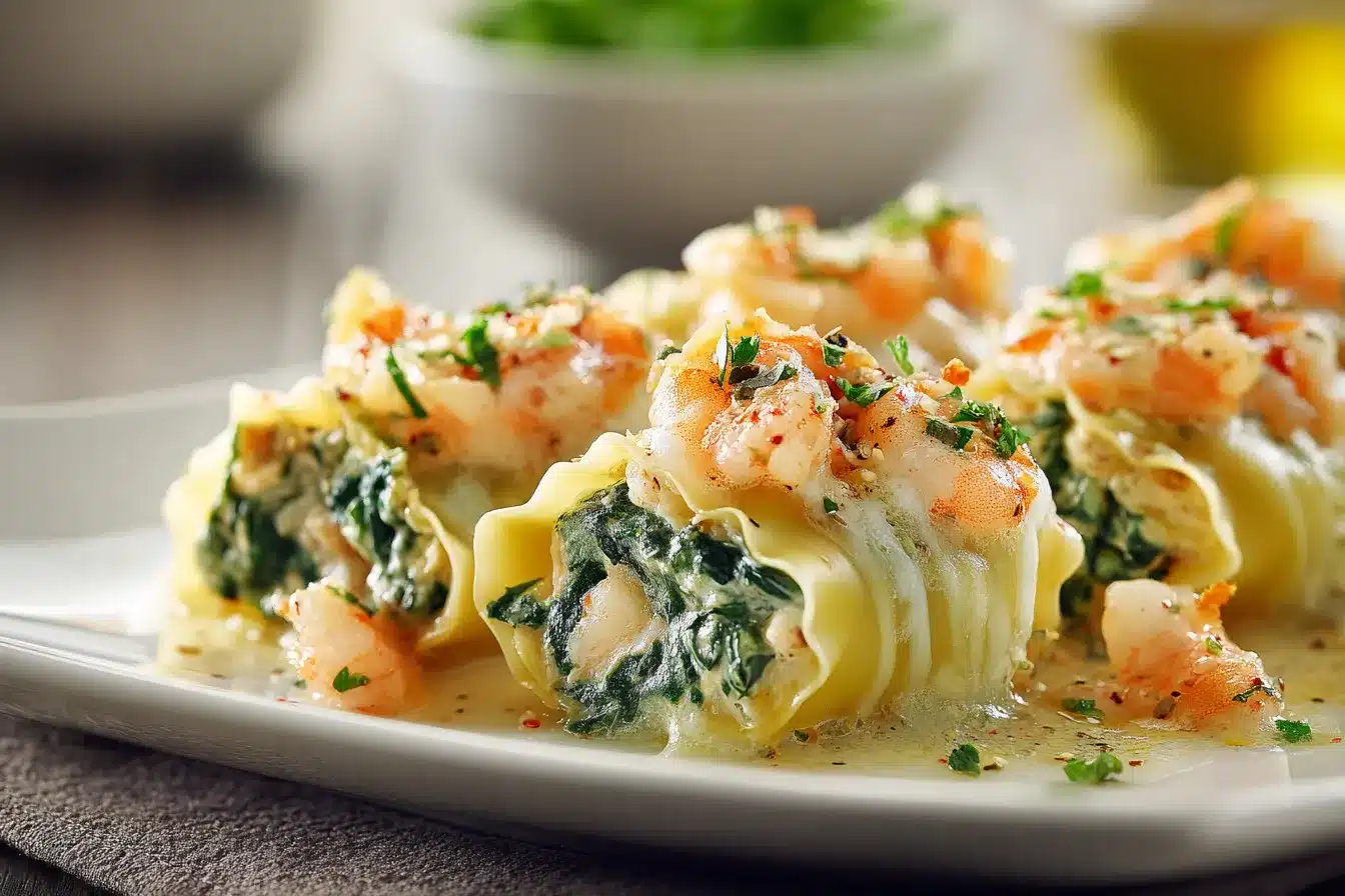 Savory Shrimp Spinach Stuffed Pasta Rolls Recipe Delight