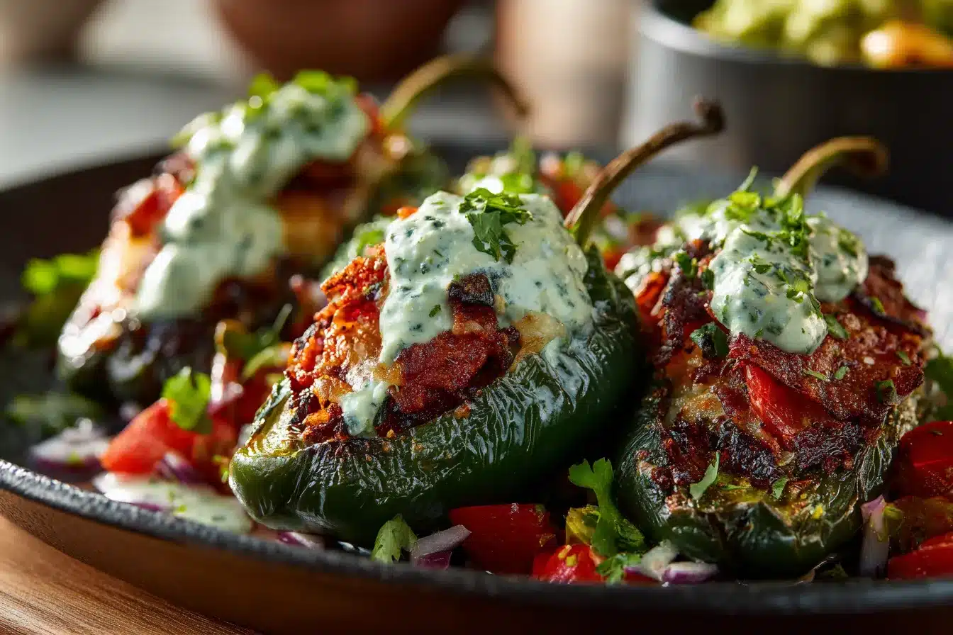 Ultimate Stuffed Poblano Peppers with Luxurious Avocado Crema