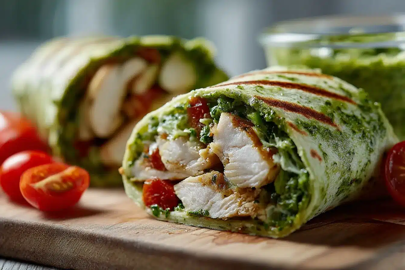 Delicious Healthy Bruschetta Chicken Pesto Wraps Recipe