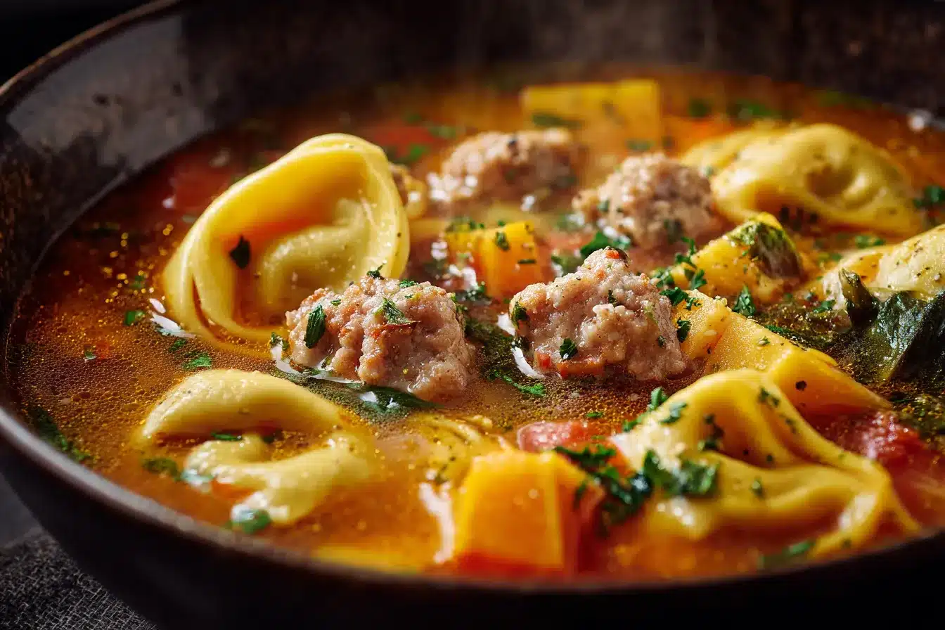 Hearty Autumn Tortellini Soup with Savory Sausage Delight