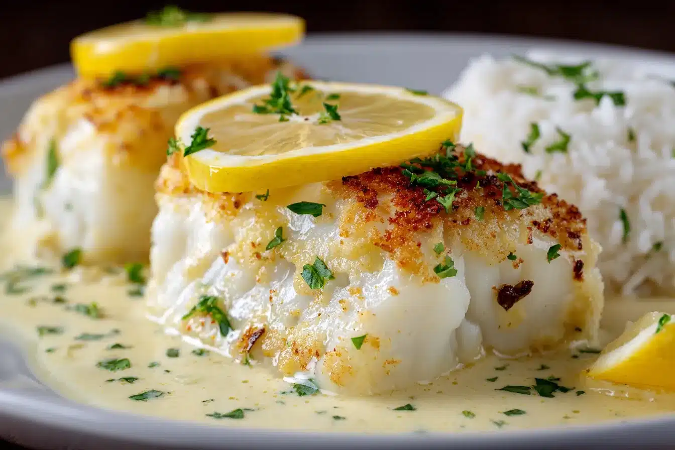 Delicious Baked Cod in Coconut Lemon Cream Sauce Recipe 2 Baked Cod in Coconut upscaled 68b83d3ac52ca