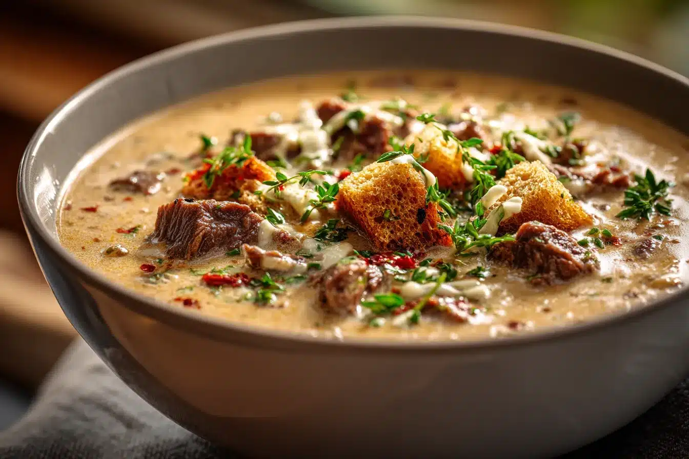 Irresistible Creamy Philly Cheese Steak Soup Recipe to Try 2 Creamy Philly Cheese Steak upscaled 68da6b9f9af81