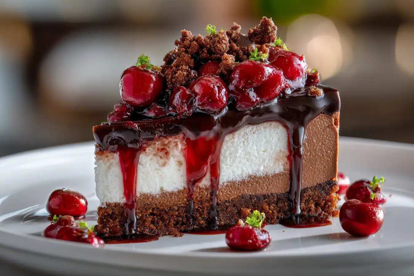 Indulgent Black Forest Cheesecake Recipe for Dessert Lovers 1 Decadent Black Forest Cheesecake upscaled 68d03e138ba5c