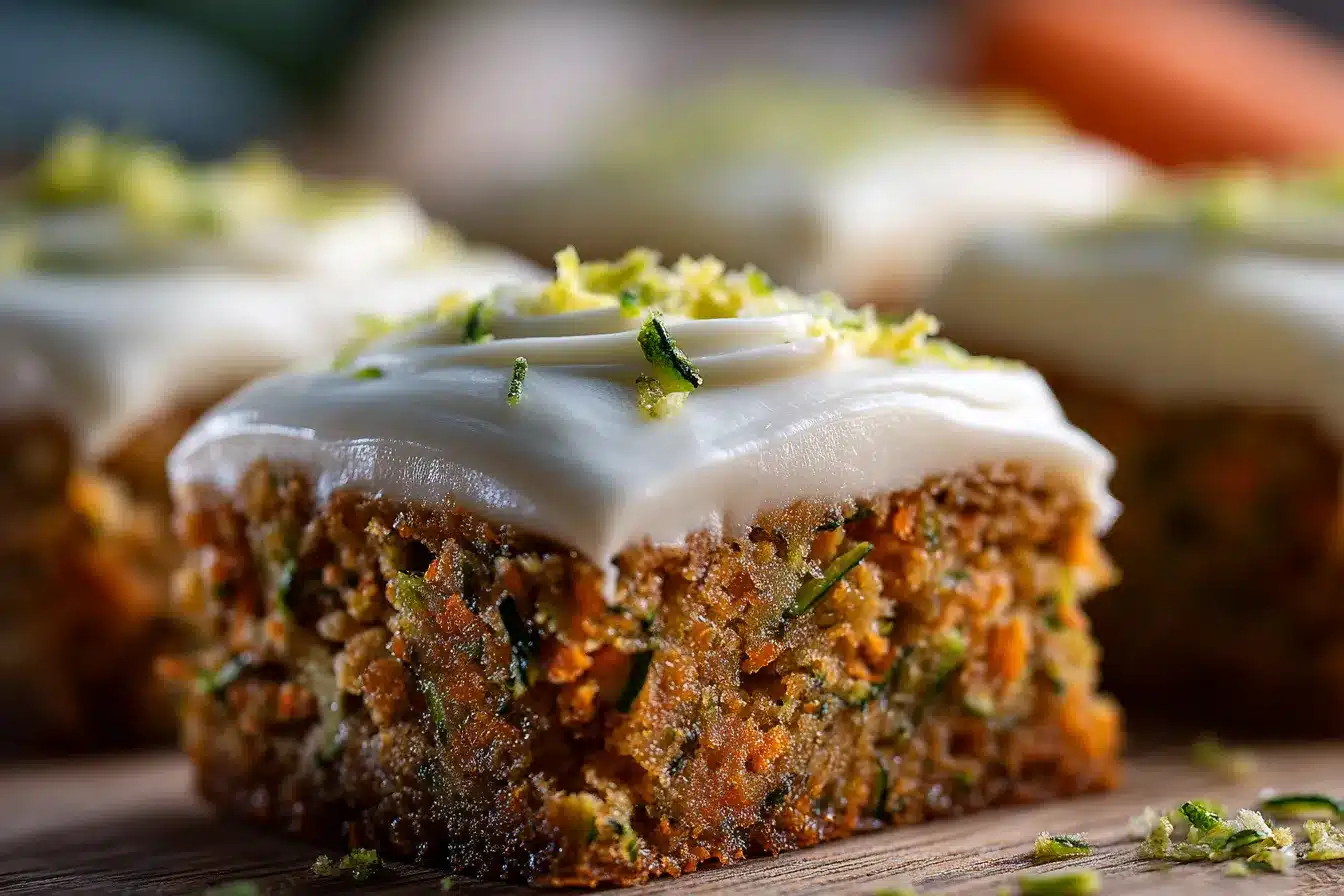 Delicious Carrot Zucchini Bars w Lemon Cream Cheese Frosting