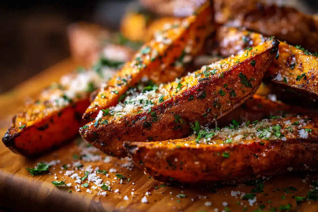 Delicious Garlic Parmesan Sweet Potato Wedges Easy Recipe 4 Garlic Parmesan Sweet Potato upscaled 68bf7b5f2d329