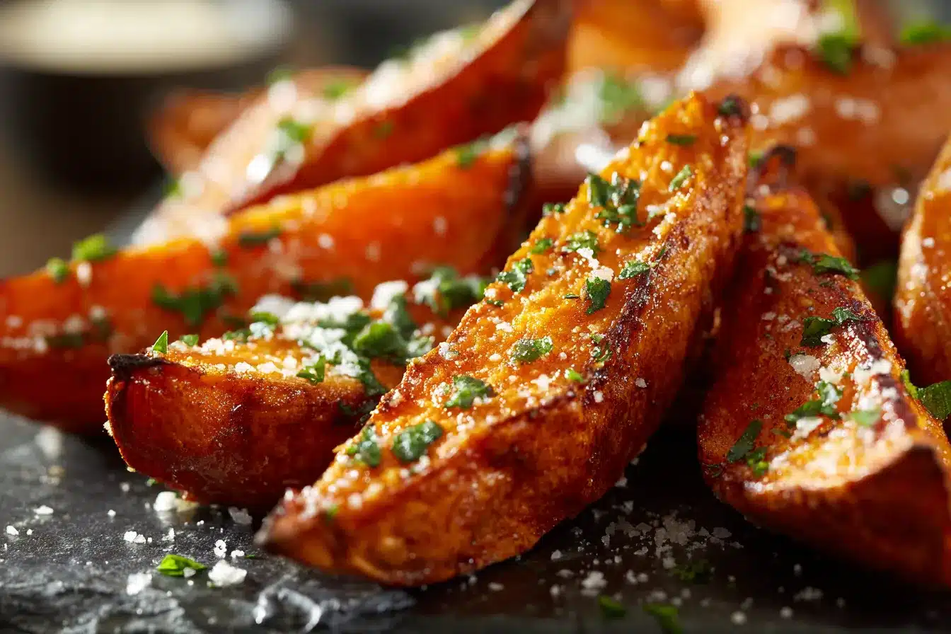 Delicious Garlic Parmesan Sweet Potato Wedges Easy Recipe 3 Garlic Parmesan Sweet Potato upscaled 68bf7cc6d201b