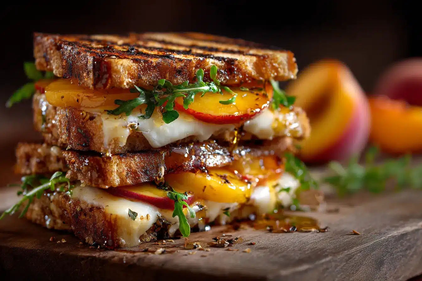 Irresistible Gourmet Caramelized Peach Brie Grilled Sandwiches 1 Gourmet Caramelized Peach and upscaled 68b8838a441e2