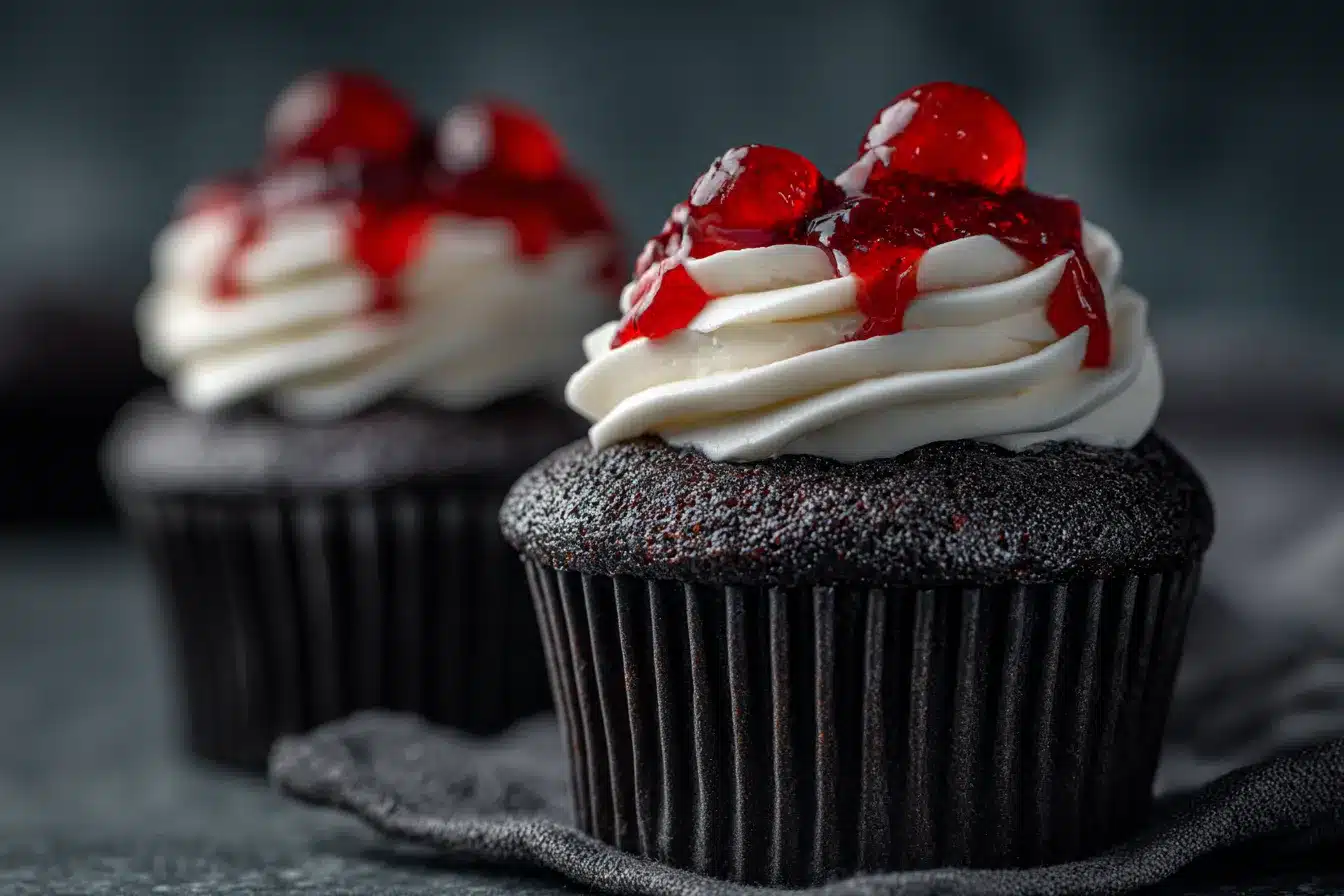 Spooky Vampire Bite Cupcakes with Creepy Red Centers Delight
