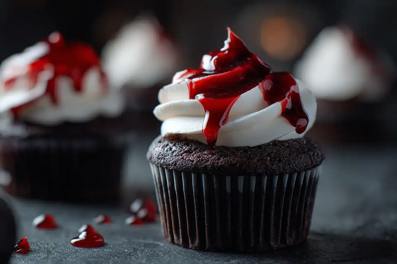 Spooky Vampire Bite Cupcakes with Creepy Red Centers Delight 2 Halloween Vampire Bite Cupcakes upscaled 68ca268e0b837