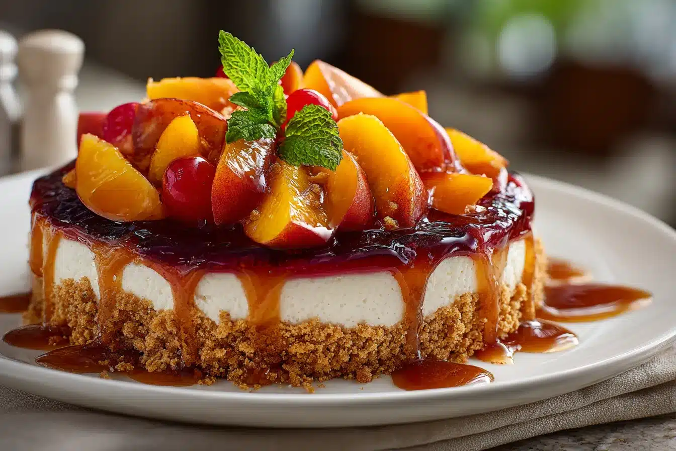 Delicious Peach Cobbler Cheesecake Fruit Salad Delight 4 Peach Cobbler Cheesecake Fruit upscaled 68b84b4be4fdc