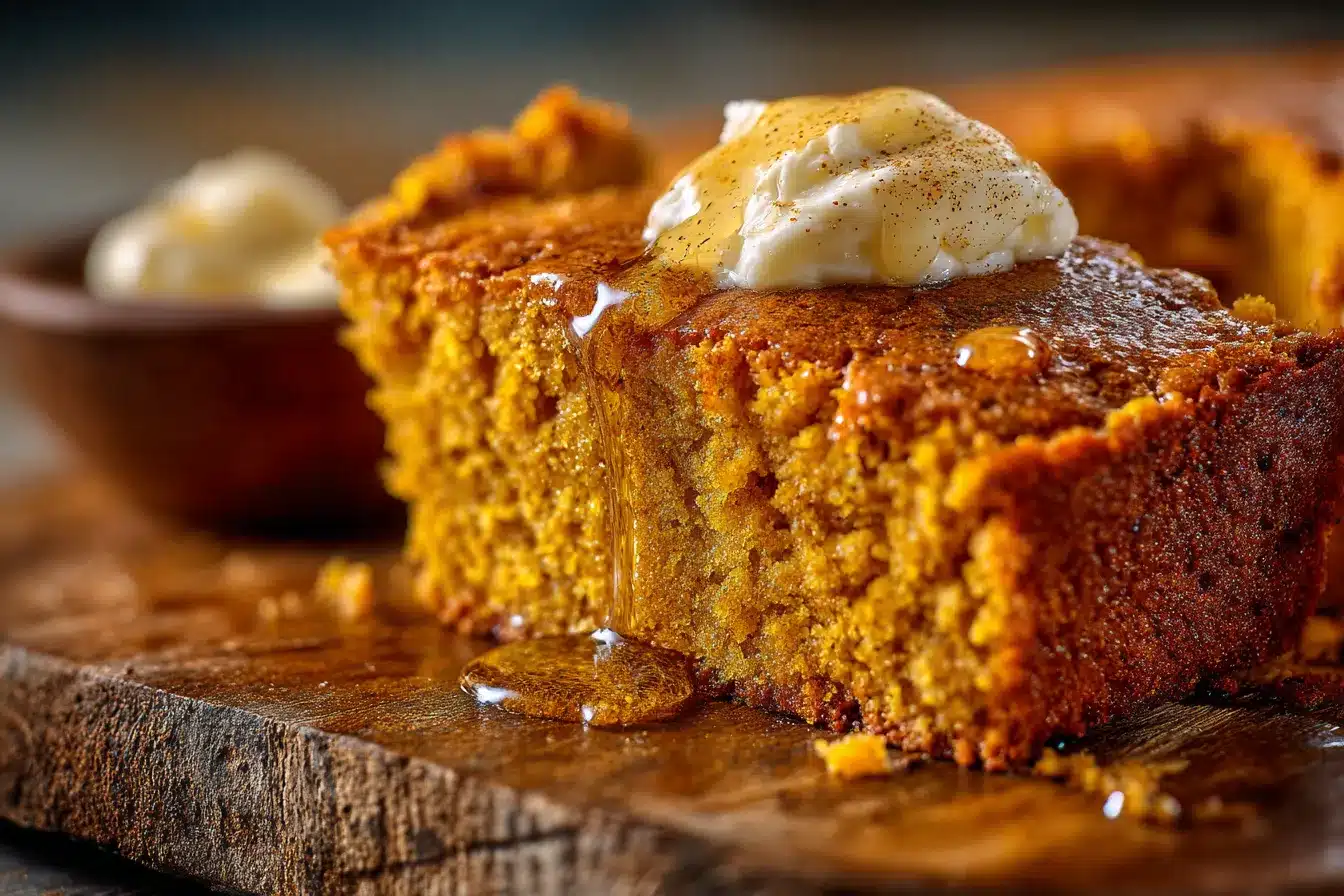 Delicious Pumpkin Cornbread with Spiced Cinnamon Honey Butter 2 Pumpkin Cornbread with Cinnamon upscaled 68b867e268b41