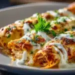 PowerPacked Shredded Chicken Enchiladas with Cheesy Sauce 4 Shredded Chicken Enchiladas with Cheesy Sour Cream Sauce