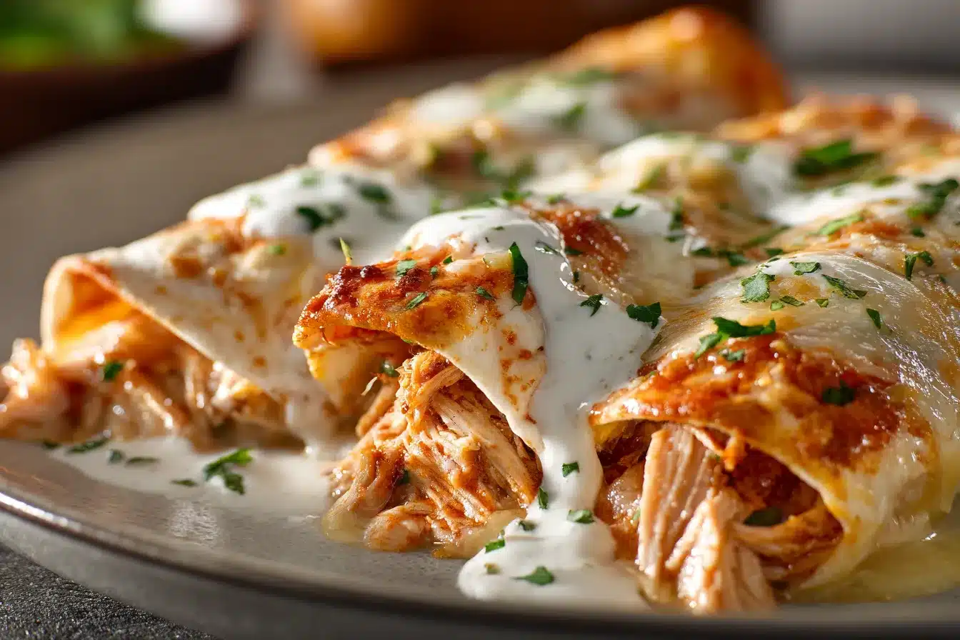 Irresistible Shredded Chicken Enchiladas w Cheesy Sauce 2 Shredded Chicken Enchiladas with upscaled 68d58e9f94b0a