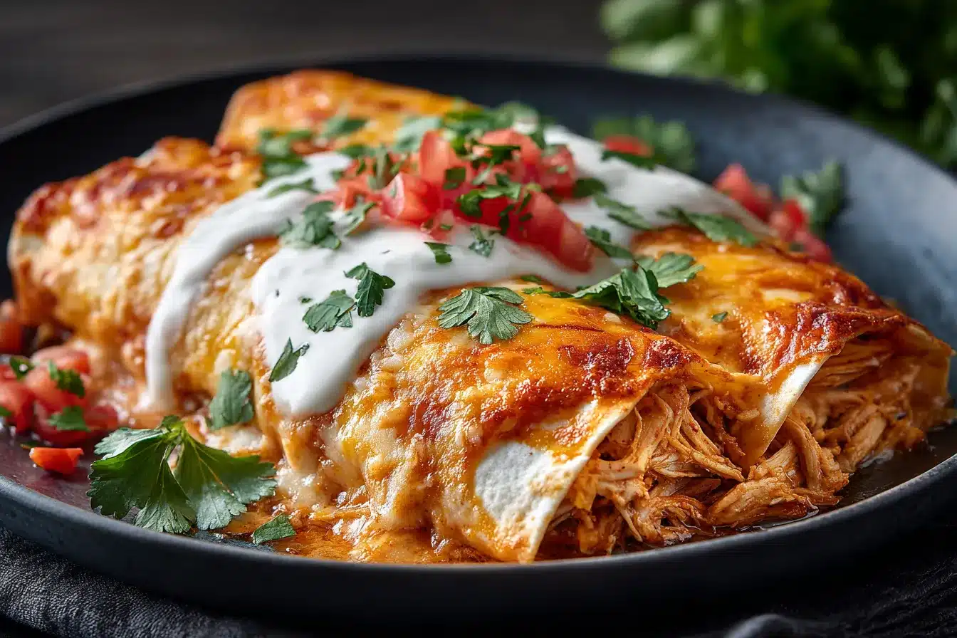 Irresistible Shredded Chicken Enchiladas w Cheesy Sauce