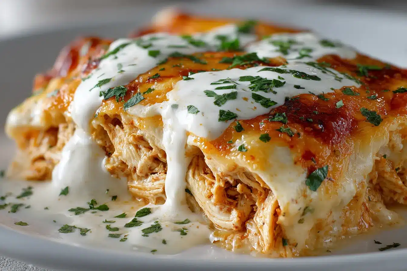 Irresistible Shredded Chicken Enchiladas w Cheesy Sauce 1 Shredded Chicken Enchiladas with upscaled 68d58f8fa176d
