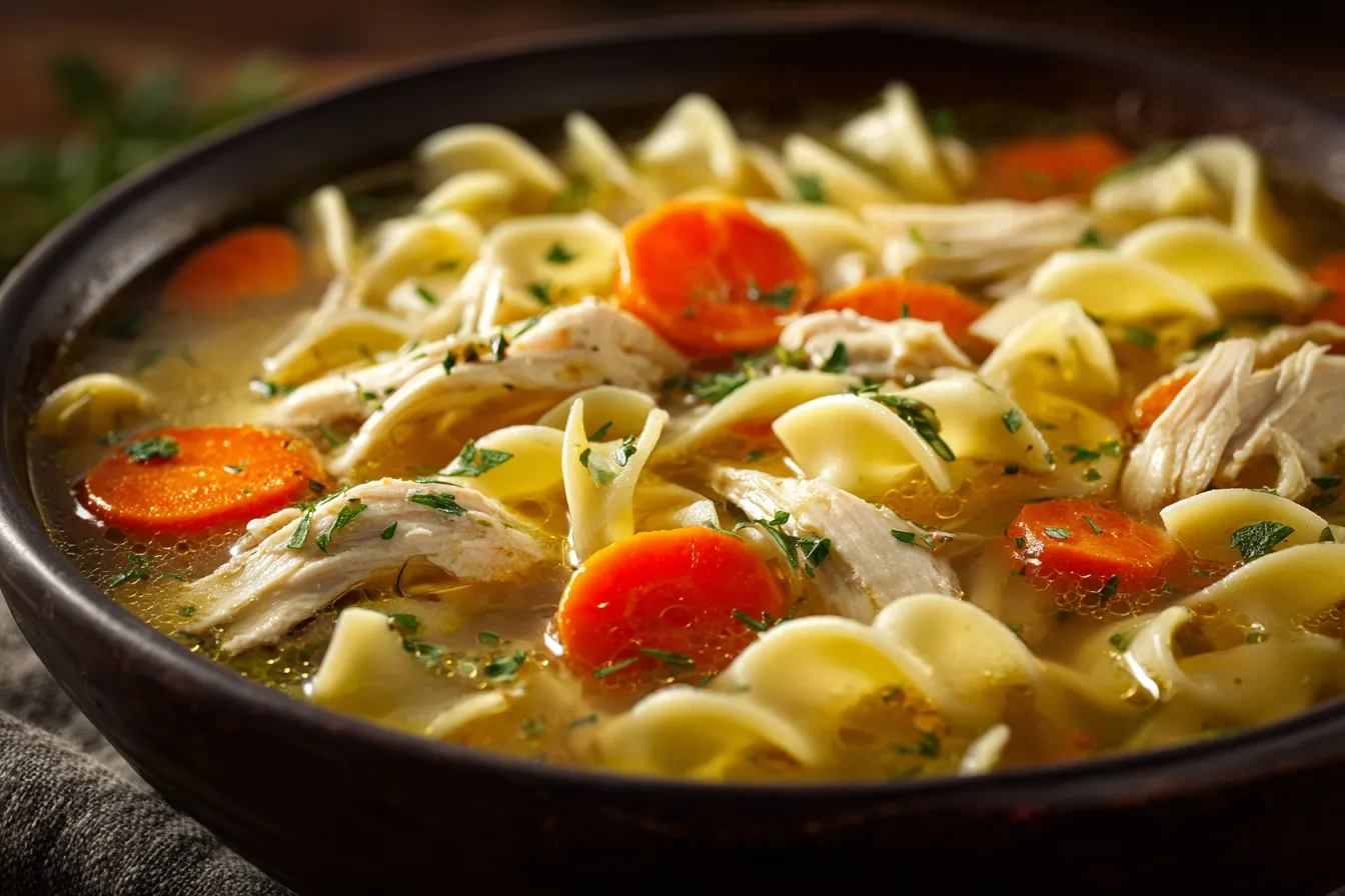 Hearty Chicken Noodle Soup with Egg Noodles Comfort Food Delight 3 Chicken Noodle Soup with upscaled 68e399b3da685