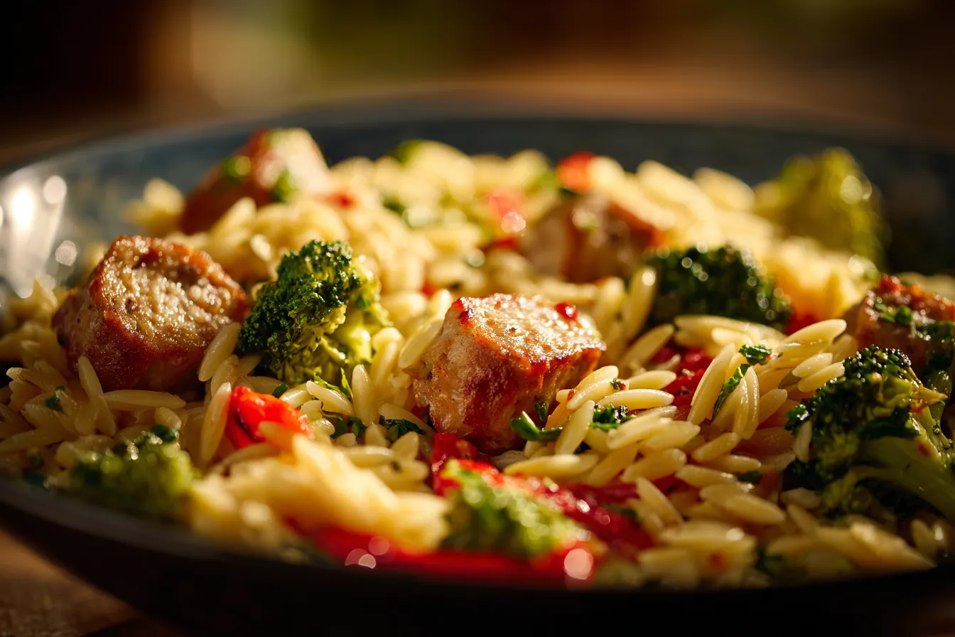 Savory Chicken Sausage Broccoli Orzo Quick Delicious Recipe