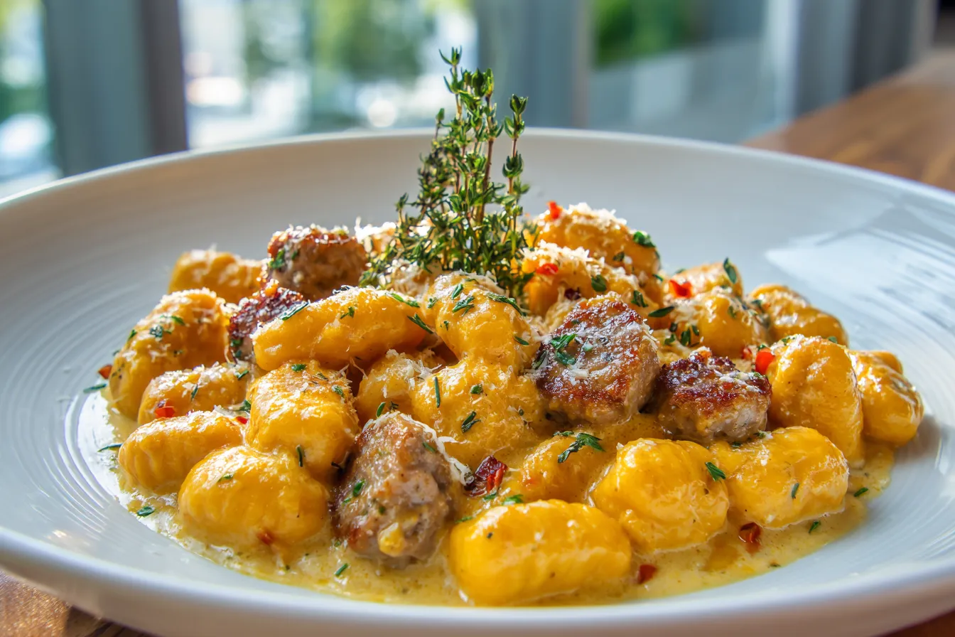 Delicious Creamy Butternut Squash Gnocchi w Savory Sausage 1 Creamy Butternut Squash Gnocchi upscaled 68e831173e862