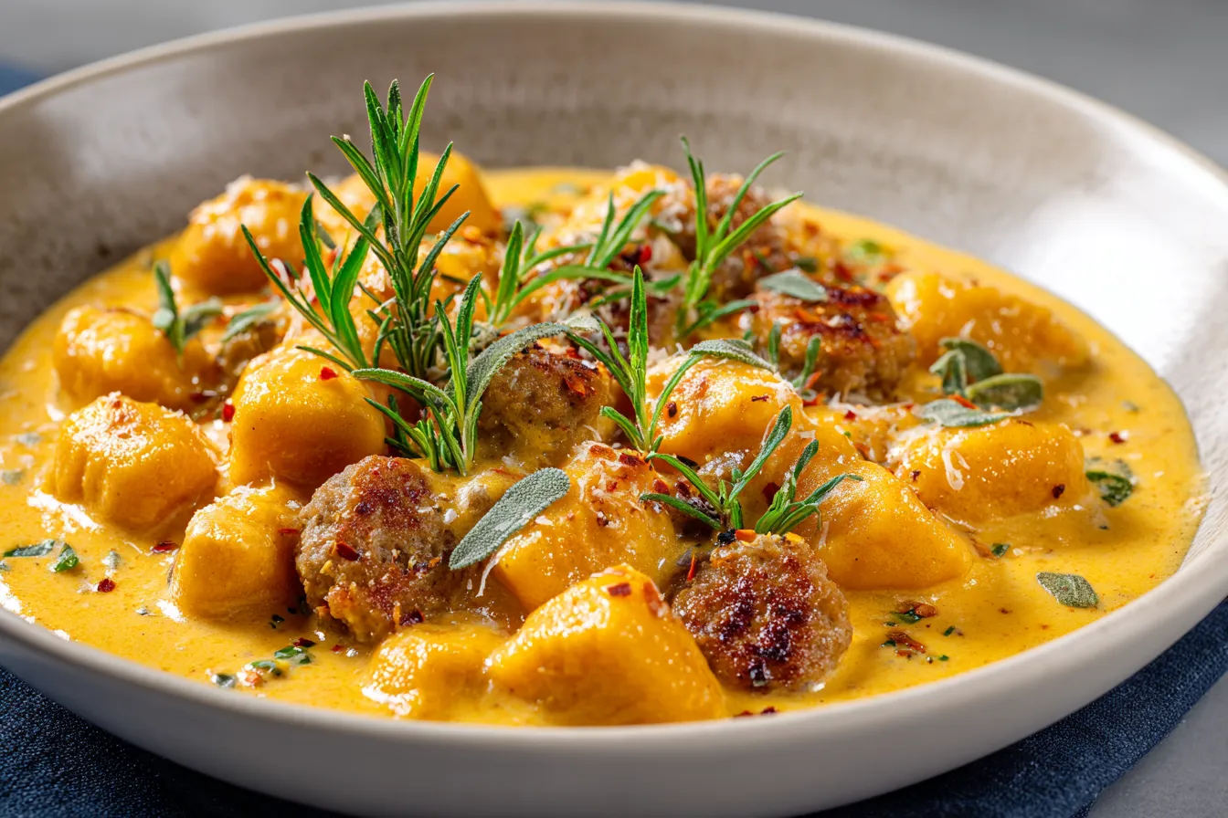 Delicious Creamy Butternut Squash Gnocchi w Savory Sausage 4 Creamy Butternut Squash Gnocchi upscaled 68e8318fababb