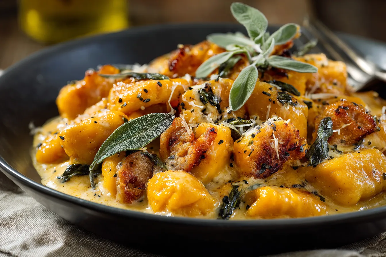 Delicious Creamy Butternut Squash Gnocchi w Savory Sausage