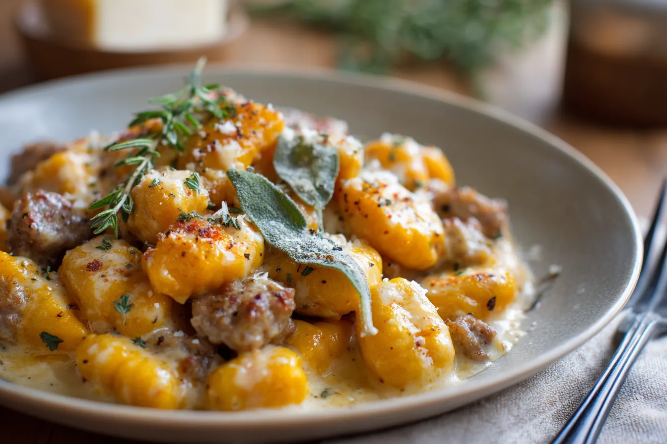 Delicious Creamy Butternut Squash Gnocchi w Savory Sausage 3 Creamy Butternut Squash Gnocchi upscaled 68e832800a197