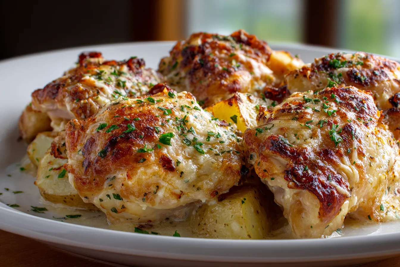 Effortless Garlic Parmesan Crockpot Chicken Potatoes Recipe 2 Easy Garlic Parmesan Crockpot upscaled 68e5b8fb419b7