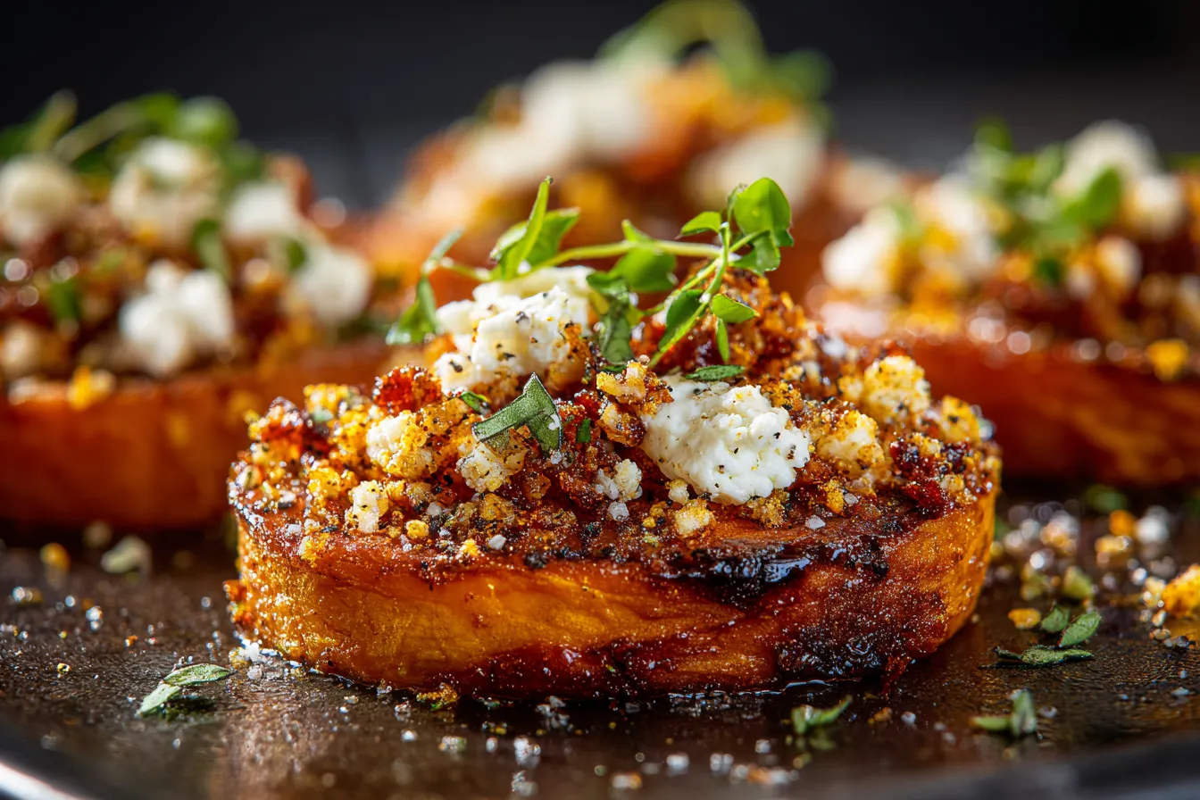Delicious Sweet Potato Rounds with Honey Feta Crumble Recipe 3 Sweet Potato Rounds with upscaled 68e396a75dca4