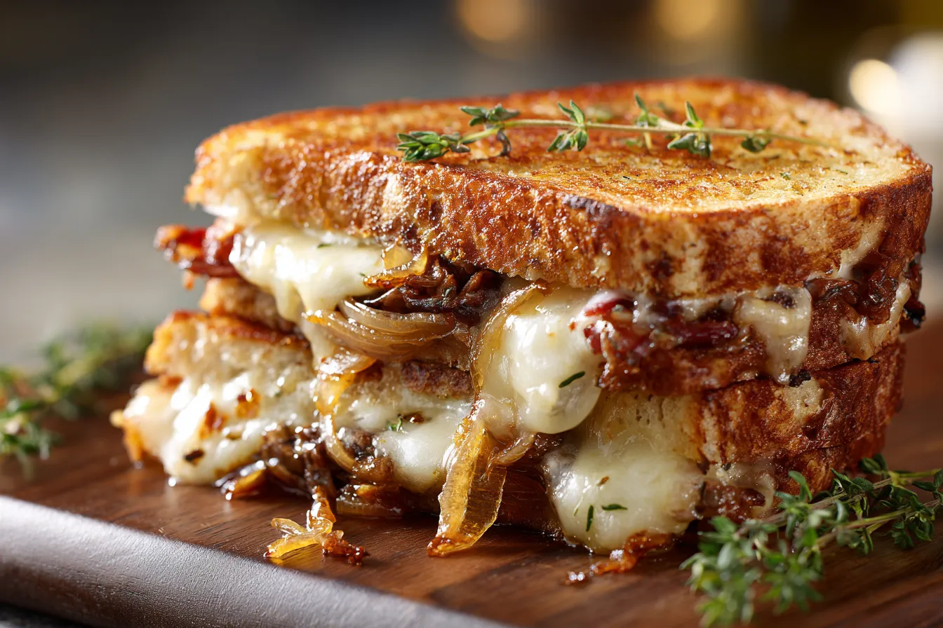 Irresistible Ultimate Beef Bacon Caramelized Onion Grilled Cheese
