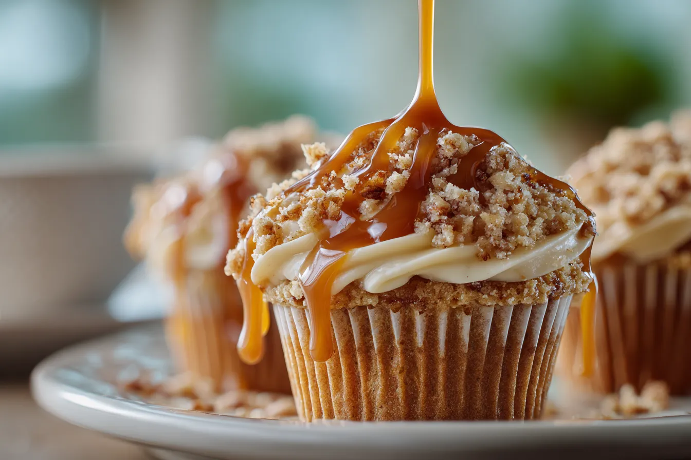 Irresistible Apple Crisp Cupcakes w Caramel Drizzle Delight