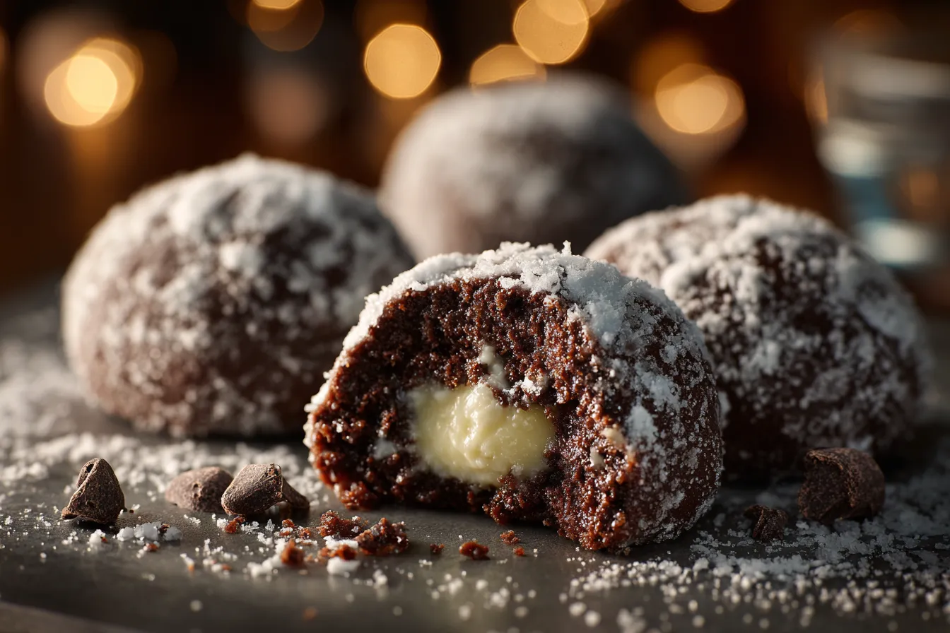 Indulgent Chocolate Snowball Cookies White Chocolate Center Bliss