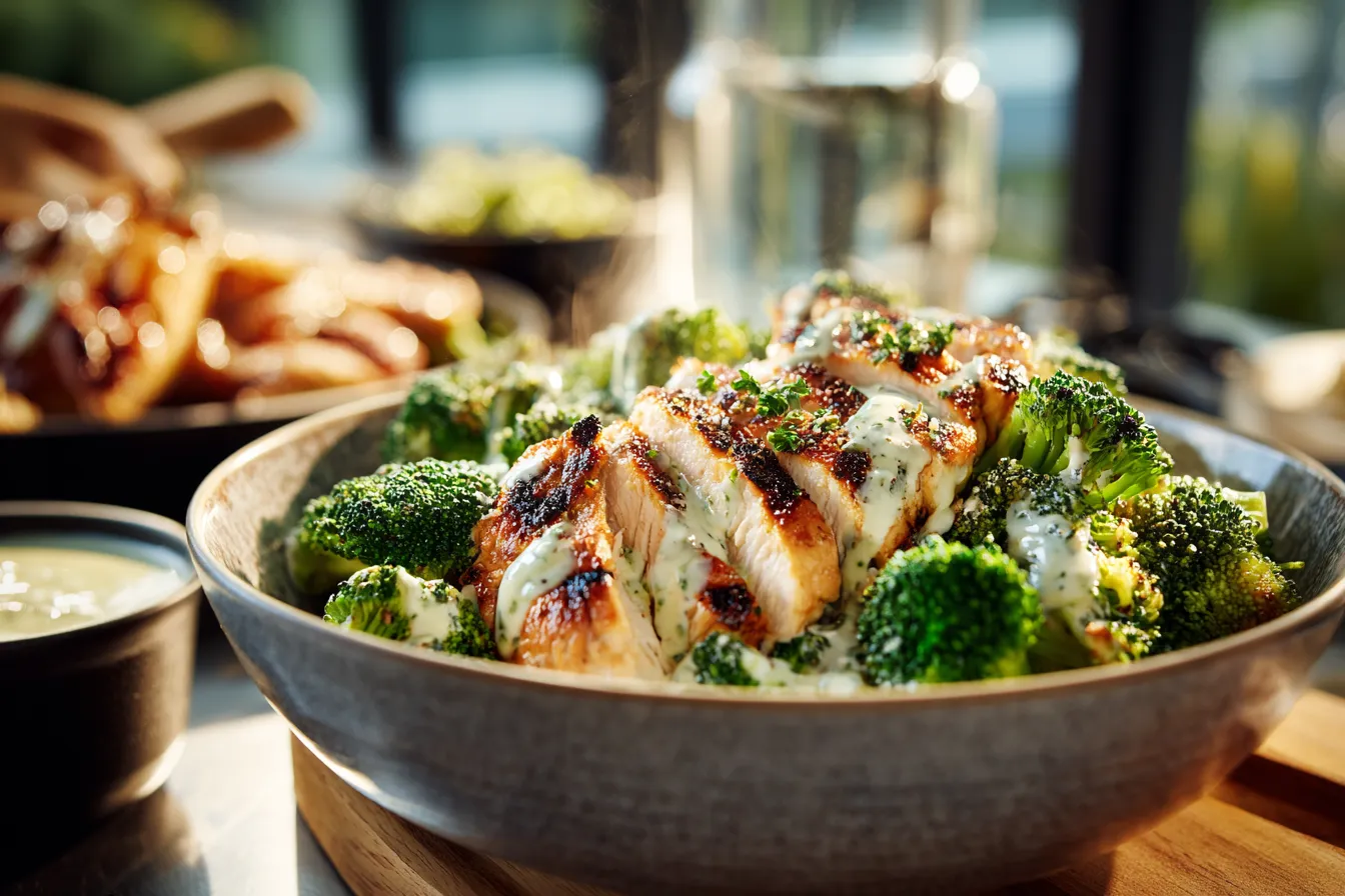 Delectable Grilled Chicken Broccoli Bowls with Creamy Garlic Sauce