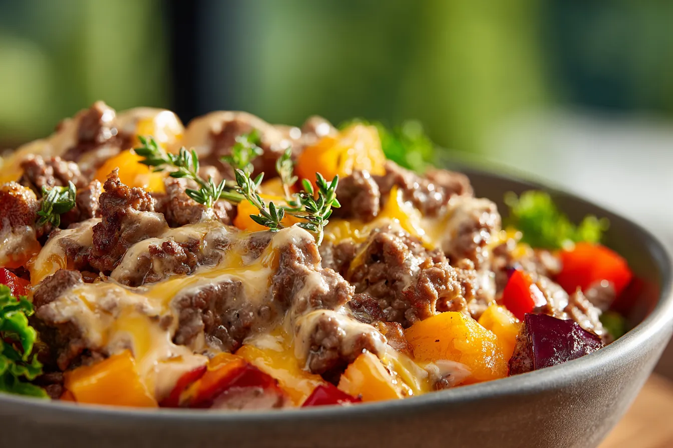 Delicious Ground Beef Philly Cheesesteak Bowls Easy Savory