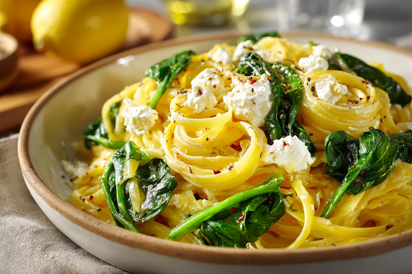 292 minute lemon ricotta pasta with spinach 4 690de0ceda794